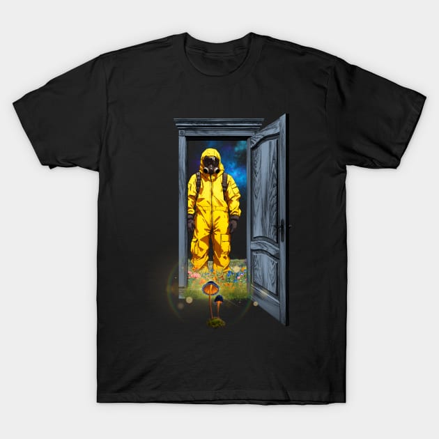 Hazmat Suit Finds Glowing Mushroom T-Shirt by Trip Tank